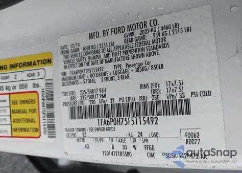2015 Ford Fusion Se from USA, damaged, VIN 1FA6P0H75F5115492